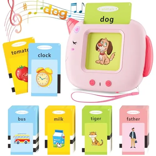 Talking Flash Cards Toddlers Toys: Learning Toys for Kids 2-3, Speech Therapy Pocket Speech Toy for Age 1 2 3 4 5 6, Autism Educational Montessori Toy with 224 Sight Words, Pink