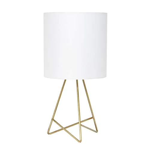 Simple Designs LT2066-GDW 13.5" Down to the Wire Metal Table Lamp with Fabric Shade, Gold with White Shade