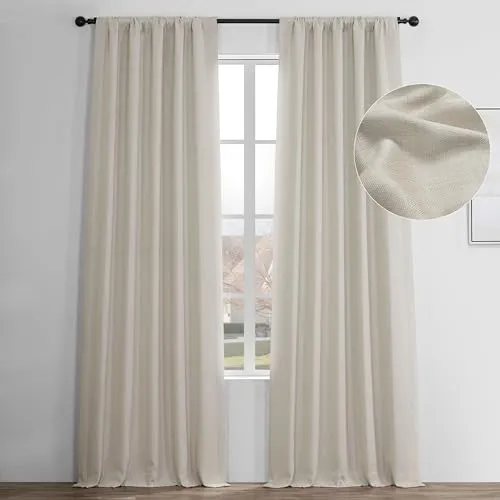 HPD Half Price Drapes Faux Linen Room Darkening Curtains - 108 Inches Long Luxury Linen Curtains for Bedroom & Living Room (1 Panel), 50W X 108L, Birch