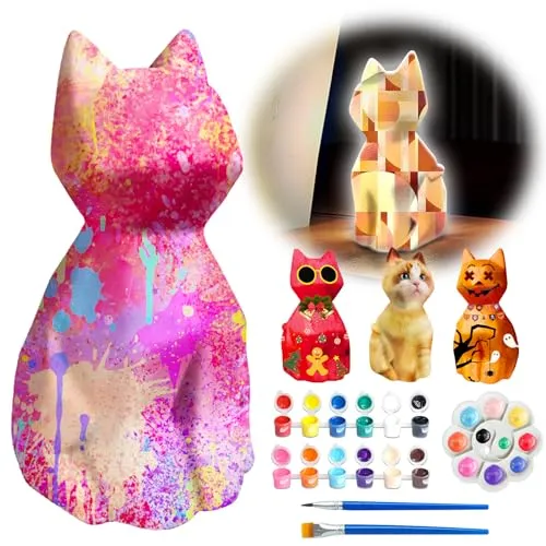 Goodyking Paint Your Own Cat Lamp Kit, DIY Cat Crafts Night Light, Painting Kit Arts & Crafts for Kids Ages 8-12, Art Supplies Birthday Easter Party Holiday Gift for Teens Girls Boys Age 3 4 5 6 7 8+