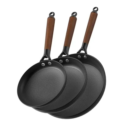 LAMFO Non Stick Frying Pans, 3 Piece Cast Iron Pans, 8Inch 10Inch 12Inch Cookware Set Cast Iron Skillets, PFAS-Free, Egg Pans Nonstick, Oven Safe Dishwasher Safe, Mothers Day Gifts for Mom
