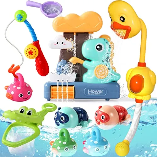 Baby Bath Toys for Toddlers 1-3,Bathtub Toys Mold Free Bath Toys for Toddlers Age 2-4, Duck Shower Spray Head, No Hole Fishing Game Water Toys Toddler Bath Toys for Kids Age 4-8 Boys Girls Gift