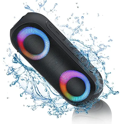 Bluetooth Speakers with Light, 30W Portable Bluetooth Wireless(100FT Range) Loud Stereo Sound, IPX7 Waterproof Shower Speakers, RGB Multi-Colors Rhythm Lights, 1000mins Playtime for Indoor&Outdoor