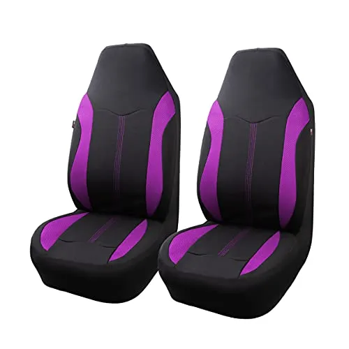 Flying Banner car Automotive seat Covers Full Set Low Bucket high Bucket 2 Fronts Breathable Rear Bench Split Lady Fashion Universal (2 Fronts-High Bucket, Purple Black)