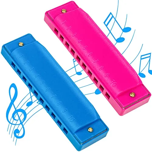 AMOR PRESENT 2PCS Plastic Harmonica for Kids, Harmonica for Toddlers 10 Holes Translucent Harmonica with Case For Professionals and Beginners