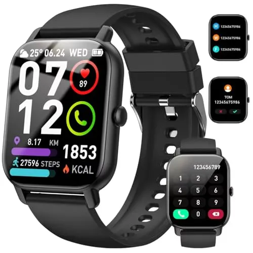 Smart Watch (Answer/Make Calls), 1.85" Smart Watches for Men 110+Sport Modes Fitness Watch with Sleep Heart Rate Monitor, Pedometer, IP68 Waterproof Activity Trackers for iOS Android Smartwatch