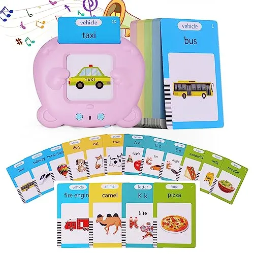 Talking Flash Cards Toddler Toys Pocket Speech for Toddlers 1-3, Talking Learning Flash Cards Educational Toys Sensory Toys Gift for Boys and Girls (510 Sight Words-Bear Pink)