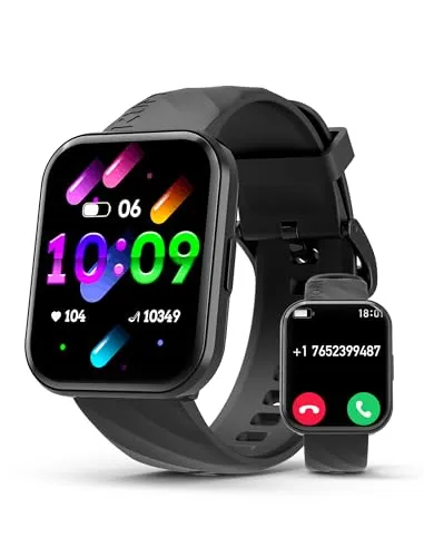 Kumi Smart Watch for Men, 1.96" Smartwatch for Android iOS (Answer/Make Call), Heart Rate, SpO2 and Sleep Tracker, Voice Assistant, Fitness Activity Trackers, 100+ Sport Modes, IP68 Waterproof, Black