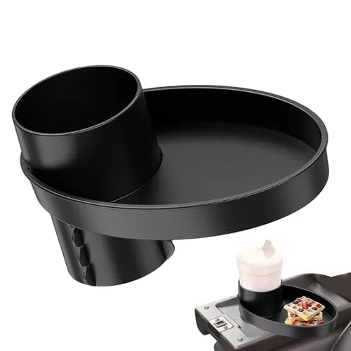 Car Seat Snack Tray, Portable Cup Holder Plate, Toddler Car Seat Cup Holder Food Tray with Expandable Base, Cup Holder Tray for Car Seats, 360° Rotatable Car Seat Tray for Kids Travel (Black)