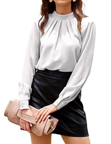 SoTeer Chiffon Blouse Women Loose Casual Long Sleeve Tops Layered Dress Shirts White X-Large