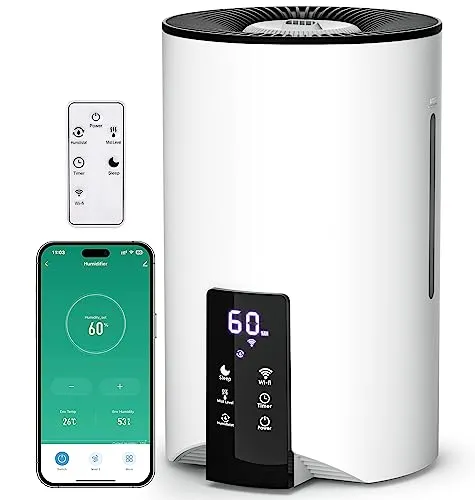 Humidifiers for Bedroom Large Room Home, 4L Cool Mist Humidifier for 360° Nozzles, Smart App & Voice Control, Fill Essential Oil Diffuser for Baby and Plants, Quiet Humidifier, V-White