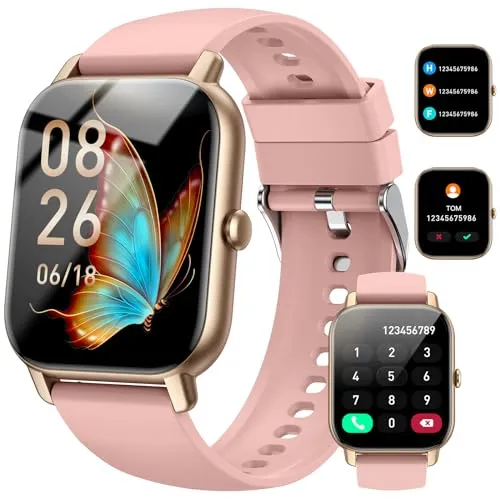 Smart Watch (Answer/Make Calls), 1.85" Smart Watches for Men Women 110+ Sport Modes Fitness Tracker with Sleep Heart Rate Monitor, Pedometer, IP68 Waterproof Fitness Watch for iOS Android, New Pink