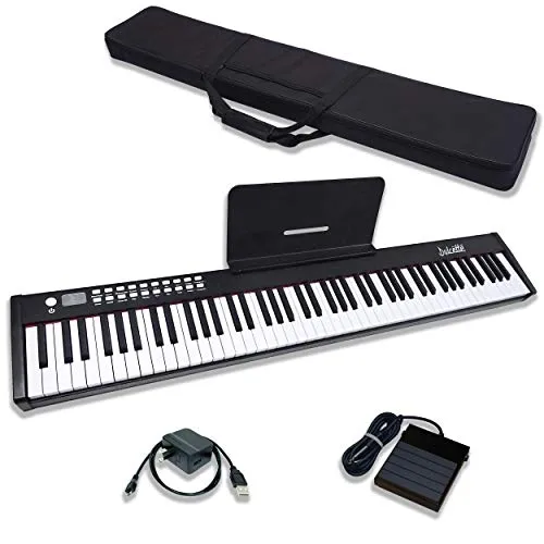Dulcette DC11 88-Key Portable Piano Keyboard | Built-In Speakers | Semi-Weighted Keys | Sustain Pedal MIDI/USB | Electric Keyboard Piano 88-Keys | Music Stand | FREE CARRYING BAG (Black)